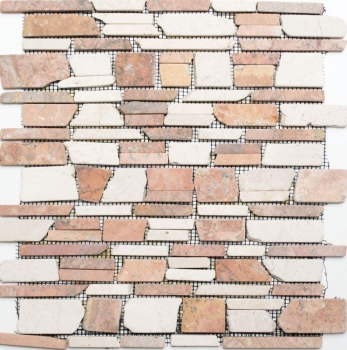 Muestra de mano mosaico azulejo mármol piedra natural beige rojo ladrillo mosaico Biancone Rosso MOS40-0225_m