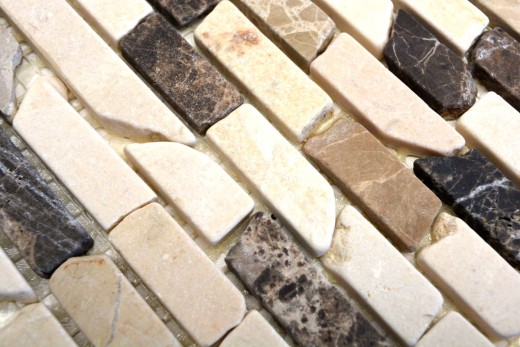 Mosaico Mármol Piedra Natural beige marrón crema Ladrillo Castanao Compuesto Palillos Backsplash Pared Cocina - MOS40-0195