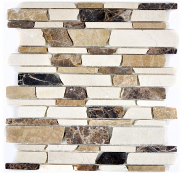 Muestra de mano mosaico azulejo mármol piedra natural beige marrón ladrillo mosaico Castanao Biancone MOS40-12-295_m