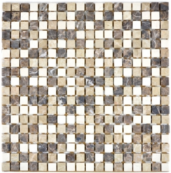 Muestra de mano mosaico azulejo mármol piedra natural beige marrón Castanao Biancone MOS38-1213_m