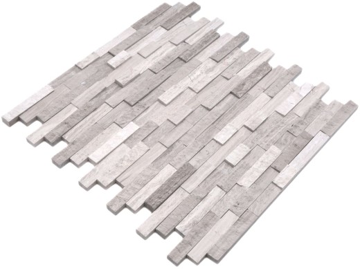 Splitface mármol mosaico de pared de piedra natural de ladrillo gris claro raya backsplash azulejo de la pared - MOS40-3D20