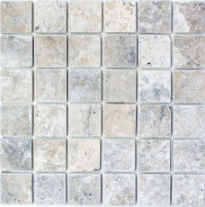 Mosaico de azulejos de travertino piedra natural blanco gris plata Antiguo Travertino MOS43-47048_f