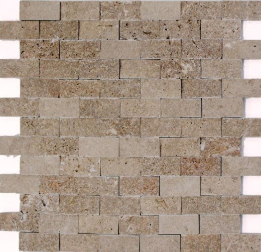 Travertino pared de piedra natural de nogal marrón ladrillo cara dividida 3D óptica azulejo backsplash azulejo de la pared azulejo de la cocina - MOS43-44248