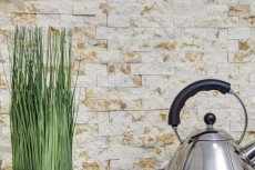 Splitface mosaico de mármol pared de piedra natural de ladrillo de la pared de unión beige soleado óptica 3D cocina cuarto de baño de pared - MOS42-X3D46