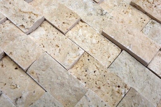 Travertino piedras de pared de piedra natural de ladrillo beige cara dividida 3D óptica azulejos backsplash cocina azulejos de pared - MOS43-46248
