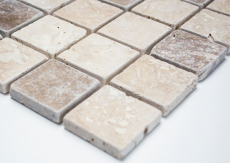 Muestra de mano mosaico cocina splashback Travertino piedra natural beige marrón Chiaro + Noche Travertino MOS43-1216_m