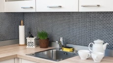 Mosaico de vidrio Revestimiento de pared sostenible Azulejo Reciclaje Hexágono Esmalte antracita negro mate MOS140-HX11B