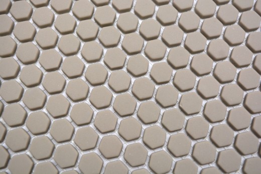 Mosaico de vidrio Revestimiento de pared sostenible Azulejo backsplash Reciclaje Hexágono Esmalte beige crema mate MOS140-HX13C