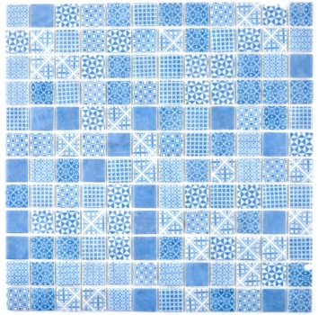 Muestra de mano retro vintage mosaico azulejo ECO reciclado VIDRIO ECO azul patchwork MOS145-P-40_m