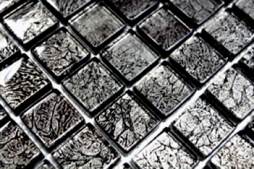 Mosaico de vidrio mosaico azulejo plata antracita negro estructura metal look MOS126-8BL17