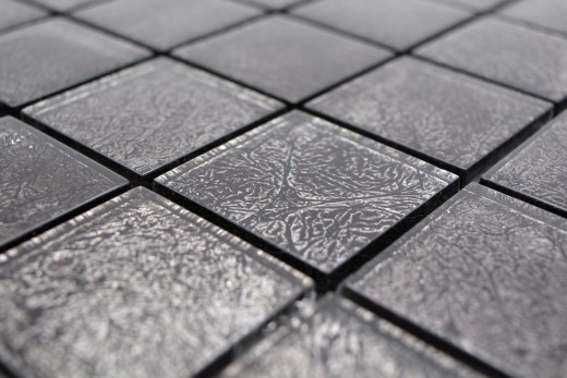 Mosaico de vidrio mosaico azulejo plata antracita negro estructura metal look MOS126-8BL27