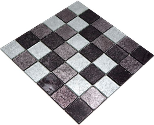 Mosaico de azulejos de vidrio mosaico de plata gris negro estructura de metal mirada MOS126-1704