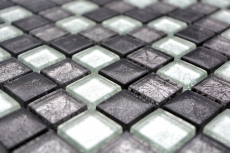 Muestra de mano mosaico azulejo Translúcido negro Mosaico de vidrio Cristal plata negro estructura MOS126-1783_m