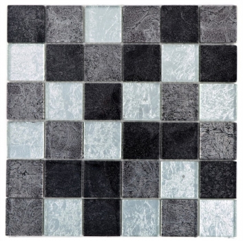 Mosaico de azulejos de vidrio mosaico de plata gris negro estructura de metal mirada MOS126-1784