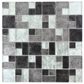Muestra de mano mosaico azulejo translúcido negro combinación mosaico de vidrio Cristal plata negro estructura MOS88-1703_m