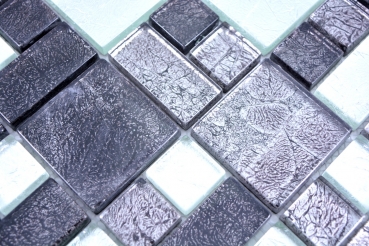 Muestra de mano mosaico azulejo translúcido negro combinación mosaico de vidrio Cristal plata negro estructura MOS88-1703_m