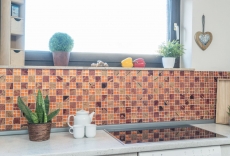 Mosaico de vidrio naranja mosaico azulejo Sunrise azulejo backsplash cocina ducha pared MOS88-8SRO