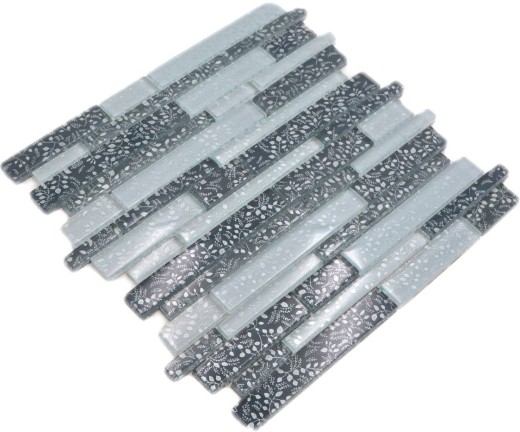 Mosaico de vidrio varillas mosaico azulejos azulejos backsplash blanco gris antracita flores MOS86-8CFL