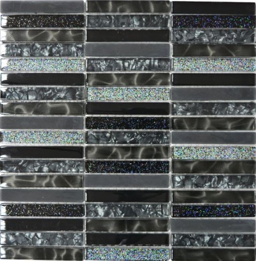 Mosaico de vidrio varillas mosaico azulejos azulejos backsplash brillo gris antracita negro MOS87-STNB