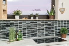 Mosaico de vidrio varillas mosaico azulejos azulejos backsplash brillo gris antracita negro MOS87-STNB