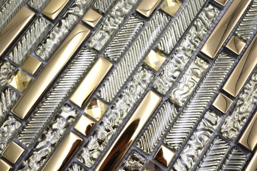 Barras de mosaico de vidrio mosaico azulejos backsplash Electroplated oro MOS86-0107