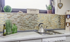 Barras de mosaico de vidrio mosaico azulejos backsplash Electroplated oro MOS86-0107