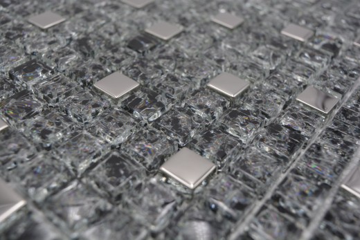 Mosaico de vidrio mosaico de azulejos de acero inoxidable de plata negro de cantera de vidrio splashback cocina splashback - MOS92-1099