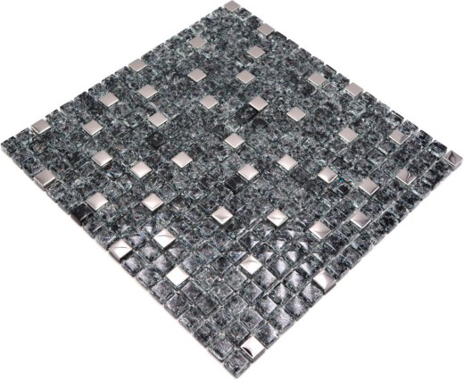 Mosaico de vidrio mosaico de azulejos de acero inoxidable de plata negro de cantera de vidrio splashback cocina splashback - MOS92-1099