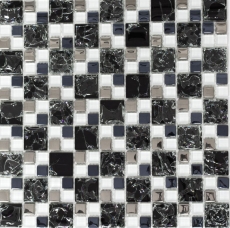Mosaico de vidrio mosaico azulejos azulejos backsplash blanco negro plata cantera mirada galvanoplastia MOS88-k1499