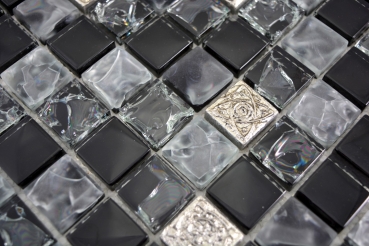 Muestra de mano mosaico azulejo translúcido gris negro mosaico de vidrio Cristal Resina gris negro plata esmerilado MOS92-0333_m