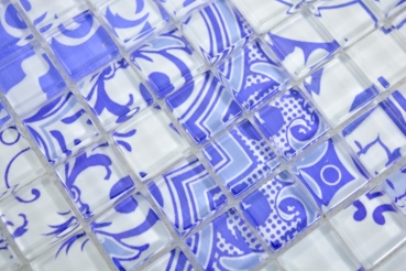 Muestra de mano retro vintage mosaico azulejo mosaico de vidrio azul translúcido Crystal Design azul MOS88-Retro-33_m