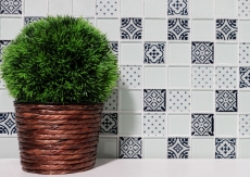 Muestra de mano retro vintage mosaico azulejo translúcido blanco vidrio mosaico cristal óptico blanco MOS78B-0103_m