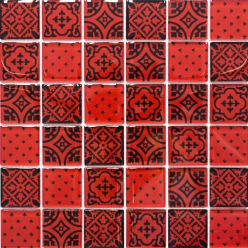 Muestra de mano retro vintage mosaico azulejo translúcido rojo vidrio mosaico cristal mirada rojo MOS78B-0902_m