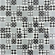 Muestra de mano retro vintage mosaico azulejo translúcido blanco vidrio mosaico cristal mirada negro MOS88-8OP5_m