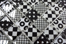 Muestra de mano retro vintage mosaico azulejo translúcido blanco vidrio mosaico cristal mirada negro MOS88-8OP5_m