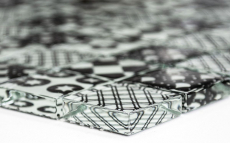 Muestra de mano retro vintage mosaico azulejo translúcido blanco vidrio mosaico cristal mirada negro MOS88-8OP5_m