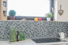 Mosaico de vidrio retro adornos vintage mosaico azulejo backsplash blanco óptica negro MOS88-8OP5