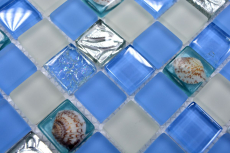 Muestra de mano mosaico azulejo Azulejo backsplash Azul translúcido Mosaico de vidrio Cristal concha azul MOS82B-0104_m
