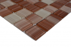 Mosaico de vidrio mosaico azulejos línea beige marrón azulejo espejo pared de la ducha MOS64-1209