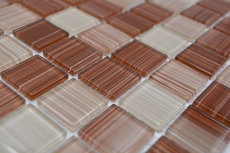 Mosaico de vidrio mosaico azulejos línea beige marrón azulejo espejo pared de la ducha MOS64-1209