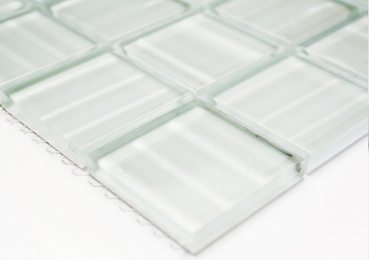 Muestra de mano mosaico azulejo Blanco translúcido Mosaico de vidrio Cristal Holograma Código de barras blanco MOS110-0104_m