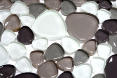 Muestra de mano mosaico azulejo translúcido beige marrón guijarro mosaico de vidrio Crystal transparente beige marrón MOS94-PG66_m