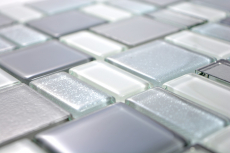 Mosaico de vidrio mosaico azulejos azulejos backsplash crema gris humo combinación iridiscente MOS68-0216F
