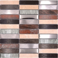 Rectángulo mosaico azulejos mosaico de vidrio aluminio piedra natural beige marrón plata negro azulejo espejo pared WC - MOS87-48X