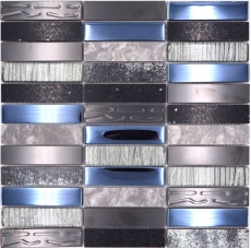 Slip rectángulo azulejos de mosaico de vidrio compuesto de acero inoxidable plata gris azul negro revestimiento de paredes de cocina - MOS87-58X