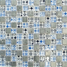 Muestra de mano mosaico azulejo Azulejo backsplash Translúcido azul negro Mosaico de vidrio Cristal Resina Óptica azul negro plata MOS83-CB07_m