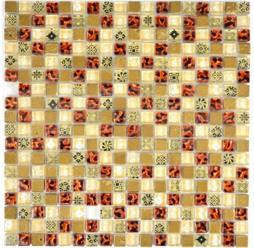 Mosaico azulejo translúcido beige cristal mosaico resina óptica beige rojo MOS92-1212_f