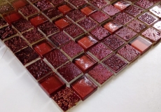 Piedra artificial mosaico rústico azulejo mosaico de vidrio de resina de color rojo oscuro fuego rojo BAD WC cocina splashback azulejo espejo de pared - MOS82-0906