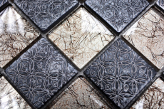 Muestra de mano mosaico azulejo backsplash translúcido champán negro vidrio mosaico cristal resina mirada MOS78B-0702_m