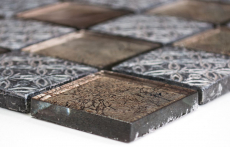 Muestra de mano mosaico azulejo backsplash translúcido champán negro vidrio mosaico cristal resina mirada MOS78B-0702_m
